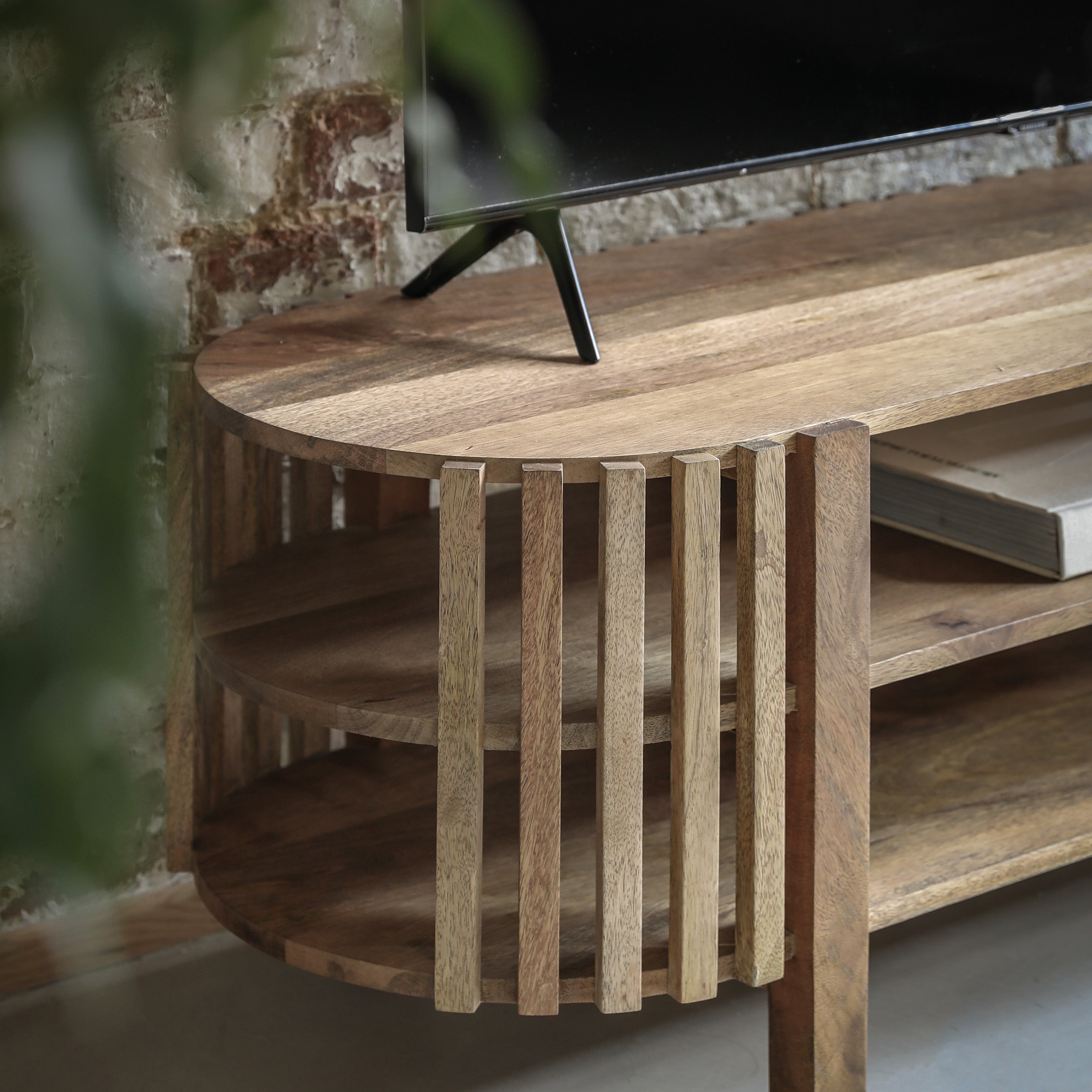 Alvin Slatted Natural Mango Wood TV Unit